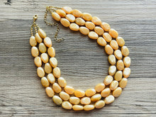 Load image into Gallery viewer, Fortune Favors the GOLD Statement 3 Strand statement necklace, pretty big beaded chunky jewelry, golden shiny metallic jewelry yellow