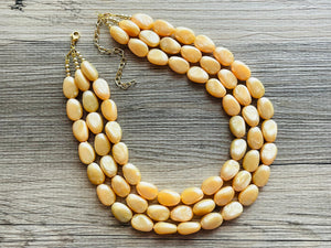 Fortune Favors the GOLD Statement 3 Strand statement necklace, pretty big beaded chunky jewelry, golden shiny metallic jewelry yellow