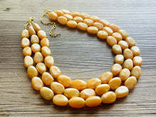 Load image into Gallery viewer, Fortune Favors the GOLD Statement 3 Strand statement necklace, pretty big beaded chunky jewelry, golden shiny metallic jewelry yellow