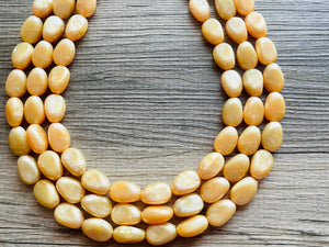 Fortune Favors the GOLD Statement 3 Strand statement necklace, pretty big beaded chunky jewelry, golden shiny metallic jewelry yellow