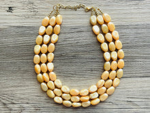 Load image into Gallery viewer, Fortune Favors the GOLD Statement 3 Strand statement necklace, pretty big beaded chunky jewelry, golden shiny metallic jewelry yellow