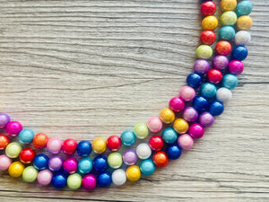 Rainbow Treasure Statement Necklace, Colorful Beaded Necklace, Chunky bib necklace, Roy G Biv necklace, bright jewelry, bridesmaid pride