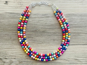 Rainbow Treasure Statement Necklace, Colorful Beaded Necklace, Chunky bib necklace, Roy G Biv necklace, bright jewelry, bridesmaid pride