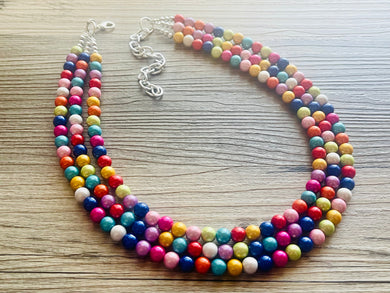 Rainbow Treasure Statement Necklace, Colorful Beaded Necklace, Chunky bib necklace, Roy G Biv necklace, bright jewelry, bridesmaid pride