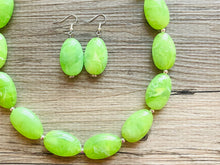 Load image into Gallery viewer, Lime Green Single Strand Big Beaded Statement Necklace, green Jewelry, green beaded necklace, green bead earrings, apple bridesmaid bead