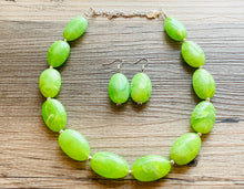 Load image into Gallery viewer, Lime Green Single Strand Big Beaded Statement Necklace, green Jewelry, green beaded necklace, green bead earrings, apple bridesmaid bead