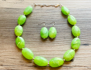 Lime Green Single Strand Big Beaded Statement Necklace, green Jewelry, green beaded necklace, green bead earrings, apple bridesmaid bead