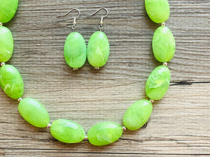 Lime Green Single Strand Big Beaded Statement Necklace, green Jewelry, green beaded necklace, green bead earrings, apple bridesmaid bead