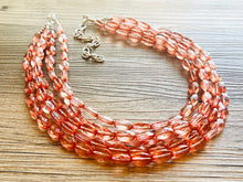 Load image into Gallery viewer, Translucent Coral 5 strand statement Necklace, Peach Beaded Necklace, summer silver jewelry, bubble bib neutral layer coral pink