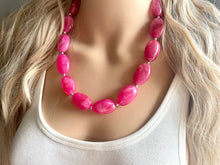 Load image into Gallery viewer, Deep Pink Single Statement Necklace, Chunky Jewelry Big Beaded Necklace, dark hot pink Necklace, magenta Jewelry bubble earrings