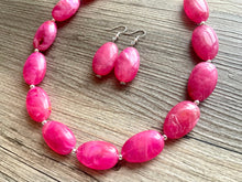 Load image into Gallery viewer, Deep Pink Single Statement Necklace, Chunky Jewelry Big Beaded Necklace, dark hot pink Necklace, magenta Jewelry bubble earrings