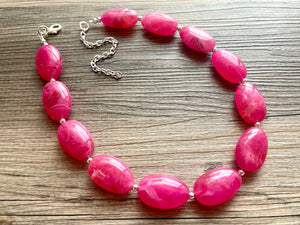 Deep Pink Single Statement Necklace, Chunky Jewelry Big Beaded Necklace, dark hot pink Necklace, magenta Jewelry bubble earrings