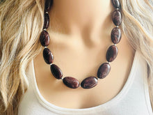 Load image into Gallery viewer, Mocha Shimmer Swirl Statement Necklace, Chunky Beaded Necklace, brown beaded necklace, 1 single strand, dark deep brown earrings jewelry