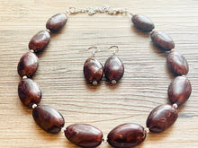 Load image into Gallery viewer, Mocha Shimmer Swirl Statement Necklace, Chunky Beaded Necklace, brown beaded necklace, 1 single strand, dark deep brown earrings jewelry