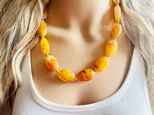 Load image into Gallery viewer, Yellow Marigold Chunky Statement Necklace, Big beaded jewelry Bib necklace, yellow bridesmaid wedding bridal fiery earrings set