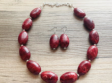 Load image into Gallery viewer, Deep Red Swirl Single Strand Big Beaded Statement Necklace, red beaded necklace, red bridesmaid necklace jewelry, red drop earrings