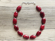 Load image into Gallery viewer, Deep Red Swirl Single Strand Big Beaded Statement Necklace, red beaded necklace, red bridesmaid necklace jewelry, red drop earrings