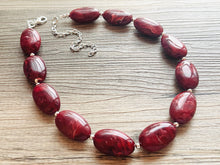 Load image into Gallery viewer, Deep Red Swirl Single Strand Big Beaded Statement Necklace, red beaded necklace, red bridesmaid necklace jewelry, red drop earrings