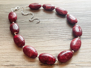 Deep Red Swirl Single Strand Big Beaded Statement Necklace, red beaded necklace, red bridesmaid necklace jewelry, red drop earrings