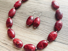 Load image into Gallery viewer, Deep Red Swirl Single Strand Big Beaded Statement Necklace, red beaded necklace, red bridesmaid necklace jewelry, red drop earrings