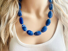 Load image into Gallery viewer, Royal Blue Big Beaded Statement Necklace, blue Jewelry set, dark beaded necklace, blue beaded necklace, bridesmaid earrings single strand