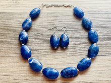 Load image into Gallery viewer, Royal Blue Big Beaded Statement Necklace, blue Jewelry set, dark beaded necklace, blue beaded necklace, bridesmaid earrings single strand