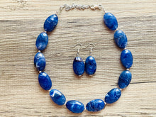 Load image into Gallery viewer, Royal Blue Big Beaded Statement Necklace, blue Jewelry set, dark beaded necklace, blue beaded necklace, bridesmaid earrings single strand