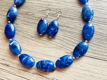 Load image into Gallery viewer, Royal Blue Big Beaded Statement Necklace, blue Jewelry set, dark beaded necklace, blue beaded necklace, bridesmaid earrings single strand