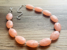 Load image into Gallery viewer, Peach Chunky Statement Necklace &amp; earrings set, single 1 Strand Beaded Jewelry, light coral pink jewelry, bridesmaid wedding beaded bib