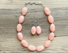 Load image into Gallery viewer, Peach Chunky Statement Necklace &amp; earrings set, single 1 Strand Beaded Jewelry, light coral pink jewelry, bridesmaid wedding beaded bib