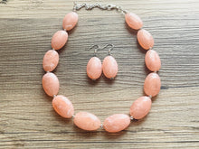 Load image into Gallery viewer, Peach Chunky Statement Necklace &amp; earrings set, single 1 Strand Beaded Jewelry, light coral pink jewelry, bridesmaid wedding beaded bib