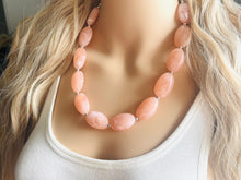 Load image into Gallery viewer, Peach Chunky Statement Necklace &amp; earrings set, single 1 Strand Beaded Jewelry, light coral pink jewelry, bridesmaid wedding beaded bib