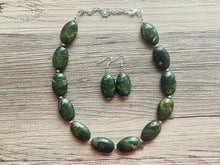 Load image into Gallery viewer, Olive Green Chunky Statement Necklace, Big beaded jewelry, Double Strand Statement Necklace, Bib necklace, earrings bridesmaid wedding camo