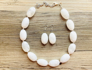 White chunky statement necklace, bib jewelry cloudy white necklace, white jewelry, white beaded necklace, white bubble, cloud earrings set