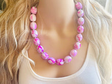 Load image into Gallery viewer, Hot Pink Chunky Statement Necklace, Big beaded jewelry, single strand Statement Necklace, chunky pink bib jewelry earrings white