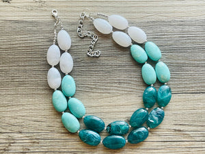 Seafoam & Emerald Green Chunky Statement Necklace, Big beaded jewelry, Double Strand Statement Necklace, Bib necklace bridesmaid wedding
