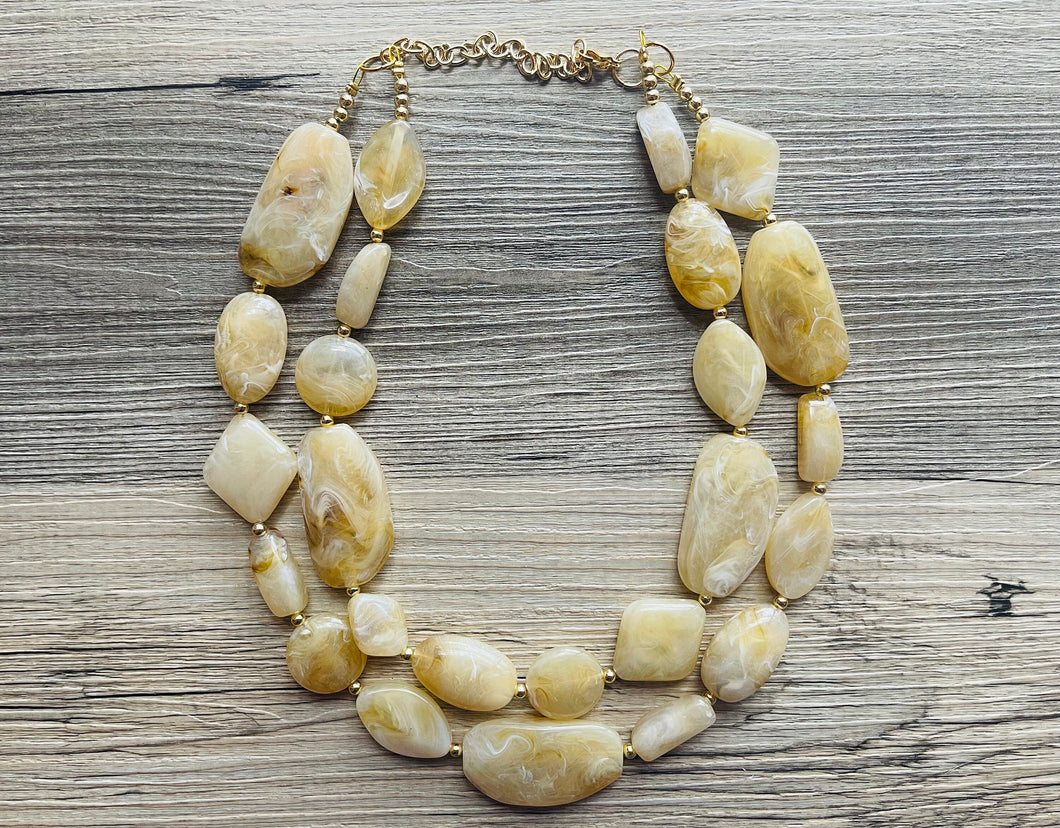 Champagne Chunky Statement Necklace, Big beaded jewelry, light brown statement, chunky champagne jewelry, beaded jewelry, big beaded tan