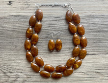 Load image into Gallery viewer, Hot cocoa Brown Chunky Statement Necklace, Big beaded jewelry, Double Strand Statement Necklace, Bib brown bridesmaid wedding earrings