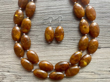 Load image into Gallery viewer, Hot cocoa Brown Chunky Statement Necklace, Big beaded jewelry, Double Strand Statement Necklace, Bib brown bridesmaid wedding earrings