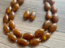 Load image into Gallery viewer, Hot cocoa Brown Chunky Statement Necklace, Big beaded jewelry, Double Strand Statement Necklace, Bib brown bridesmaid wedding earrings
