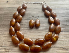 Load image into Gallery viewer, Hot cocoa Brown Chunky Statement Necklace, Big beaded jewelry, Double Strand Statement Necklace, Bib brown bridesmaid wedding earrings