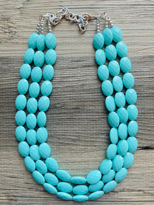 Textured Aqua Statement Necklace, Big Beaded necklace, chunky beaded blue necklace wedding, light blue jewelry, turquoise bead jewelry