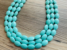 Load image into Gallery viewer, Textured Aqua Statement Necklace, Big Beaded necklace, chunky beaded blue necklace wedding, light blue jewelry, turquoise bead jewelry