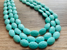 Load image into Gallery viewer, Textured Aqua Statement Necklace, Big Beaded necklace, chunky beaded blue necklace wedding, light blue jewelry, turquoise bead jewelry