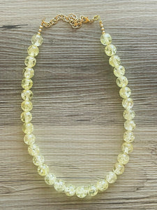 Speckled Pale Yellow Statement jewelry set, Chunky Beaded Necklace, yellow Jewelry, bright colorful Necklace yellow beaded earrings gold