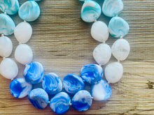 Load image into Gallery viewer, Color Block Double Statement Necklace, Chunky Jewelry Big Beaded Necklace, emerald green teal white Necklace, bead bubble earrings