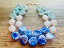 Load image into Gallery viewer, Color Block Double Statement Necklace, Chunky Jewelry Big Beaded Necklace, emerald green teal white Necklace, bead bubble earrings