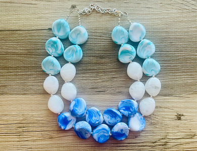 Color Block Double Statement Necklace, Chunky Jewelry Big Beaded Necklace, emerald green teal white Necklace, bead bubble earrings