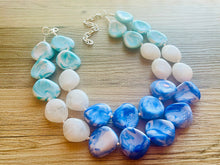 Load image into Gallery viewer, Color Block Double Statement Necklace, Chunky Jewelry Big Beaded Necklace, emerald green teal white Necklace, bead bubble earrings