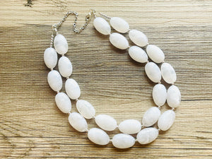White Statement jewelry set, Chunky Beaded Necklace, neutral Jewelry, bright white Necklace, wedding beaded necklace, white earrings
